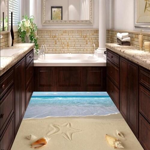 Free Shipping Beautiful beach sea waves shellfish flooring painting tea house bathroom self-adhesive floor wallpaper mural