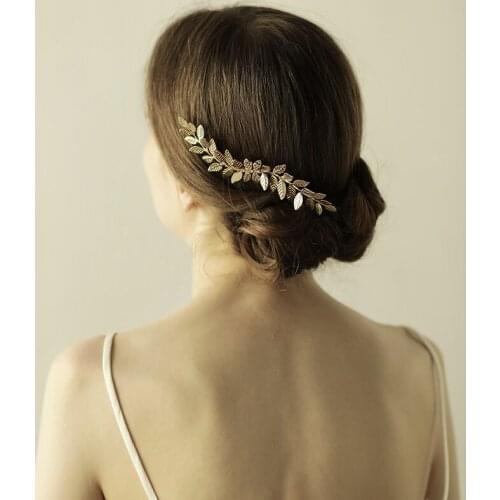 Baroque Gold Color Leaf Hair Combs Bridal Wedding Metal Women Hairpins Hair Clips Ornaments Bridesmaids Party Hair Accessories