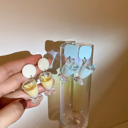 ZiccoWong Korea Resin Drinks Long Drop Dangle Earrings Creative WIne Glass Dangle Earirng For Women Girl Fashion Jewelry