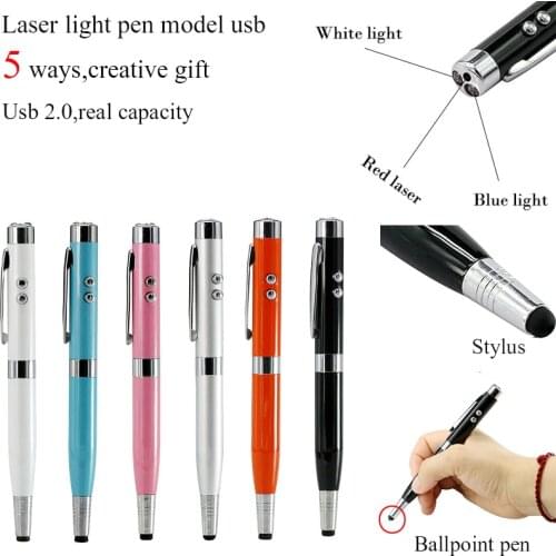 3 Colors Light Laser Pen Shape USB Flash Drive 8GB 16GB 32GB 64GB Usb Disk USB 2.0 Stylus Pen Drive Memory Stick Pendrive U Disk