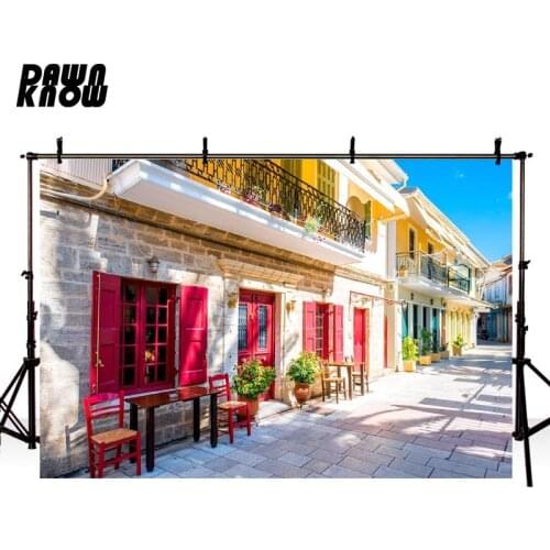 DAWNKNOW Building Red Door Photography Background Street View Wedding Photo Studio Children Photographic Backdrop lv1581