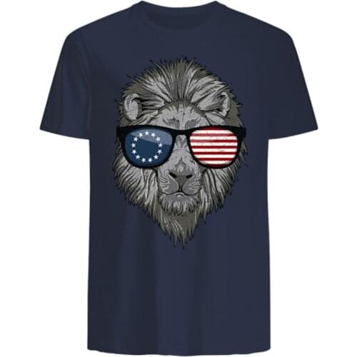 Betsy Ross Flag Glasses Pride Lion T-Shirt. Summer Cotton O-Neck Short Sleeve Mens T Shirt New S-3XL