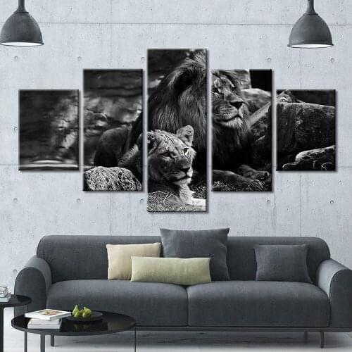 Canvas Wall Art Pictures 5 Piece Black Background lion Painting Modern Prints Animas Poster Home Decor Artwork