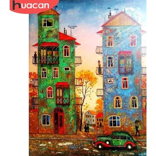 HUACAN Scenic Diamond Painting Cross Stitch Childrens Room Decor DIY Cartoon House Diamond Embroidery Patterns Rhinestone F1670