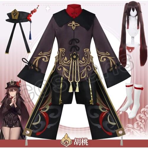 Game Genshin Impact Hutao Cosplay Costume Uniform Wig Cosplay Anime Hu Tao Chinese Style Halloween Costumes Dress For Women