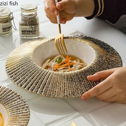 Creative Modern Striped Ceramic Soup Bowl Pasta Western Dinner Plate 10/11 Inch Cooking Dinner Plate Kitchen Utensils Porcelain
