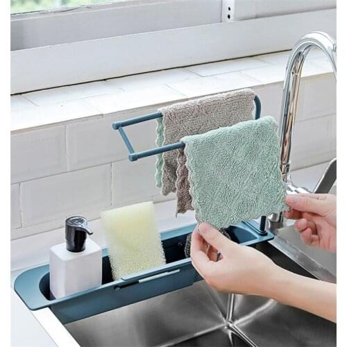 Kitchen Shelf Sink Drying Rack Soap Sponge Drain Storage Basket Adjustable Faucet Holder Bathroom Rack