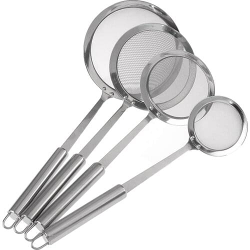 4 Pcs Stainless Steel Kitchen Colander,Sieve Colander with Long Handle,Fine Mesh Strainers for Cooking,Baking,Flour
