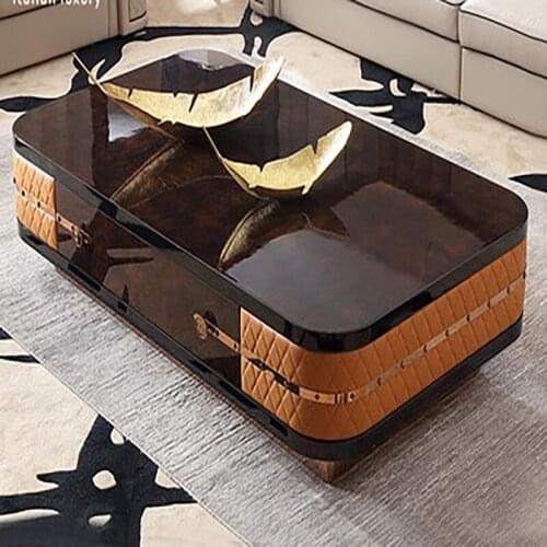 Italian style light luxury coffee table simple Hong Kong style postmodern leather soft bag tea table high-end living room