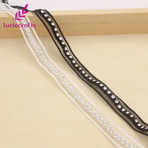 Lucia crafts 2yards/5yards 13mm White/Black Diamond Embroidery Lace Trim Ribbon DIY Garment Shoulder straps Accessory N0701