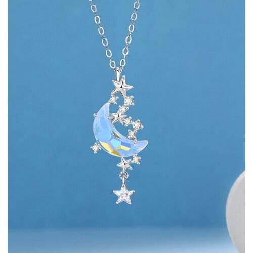 Fashion Creative Simple Design Moon Star Clavicle Chain Necklace Silver Color Pendant Womens Jewelry Accessories Gifts