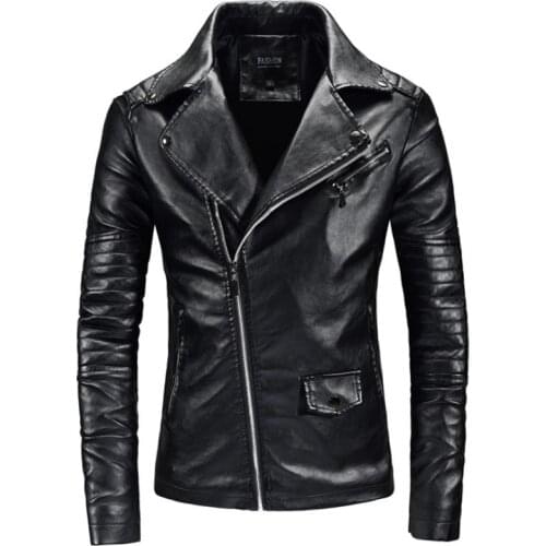 Fad New arrival Motorcycle Leather Jacket Men Fashion Zippers Biker Jacket Male Slim Fit Leather Clothing Black Blue Wine Red