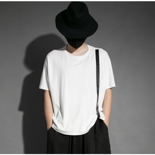 Dark wind personality summer strap design bat sleeve loose casual round neck short sleeve T-shirt male tide