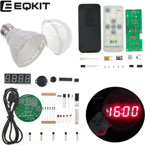 Eqkit Remote control clock kit Light bulb shape clock diy Creative clock 4-digit digital display clock