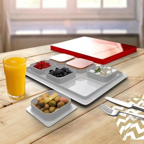 7pcs Breakfast Lunch Brunch Dinner Dish Serving Small Plates Set Tableware Tray Space-Saving Kitchen Accessories Storage Box