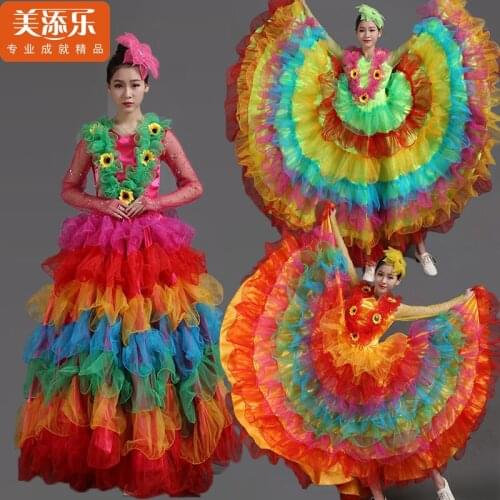 2019 New Spanish Big Wear Bullfighting Dance Clothing for Women Opening Dance Performing Stage Costume Swing Skirt Dress H508