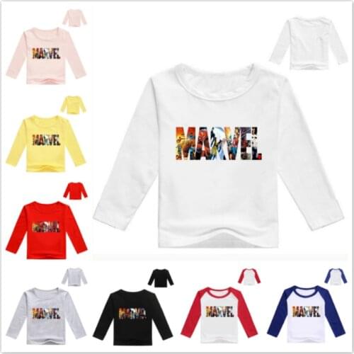 New Spring Cartoon Marvel Comics Print Baby Boys T Shirt Kids Clothes Children Long Sleev T-Shirts Girls Cotton Cartoon Tops Tee