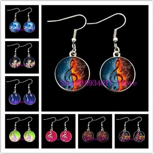 New fashion summer music notes round glass earrings crystal glass pendant earrings fashion jewelry ladies accessories gifts