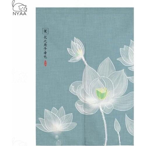 New Chinese Lotus Door Curtain Living Room Bedroom Kitchen Hlaf Curtain Japanese Curtain Noren Feng Shui Curtain