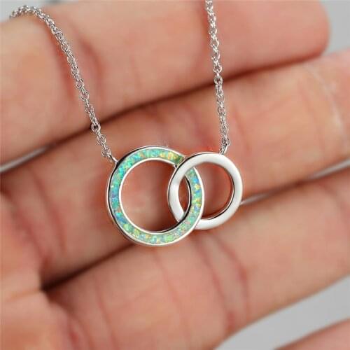 Charm Female White Blue Pendant Necklace Rose Gold Silver Color Chain Necklaces For Women Trendy Hollow Round Wedding Necklace