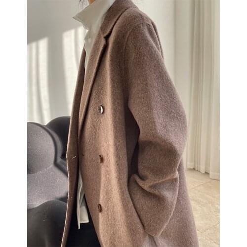 Autumn Winter Cashmere Fashionable Coat Coffee/Beige Double-Sided Woolen Coat Womens High Quality Warm Soft Loose Long Jacket