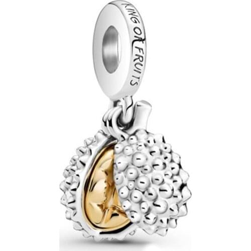 Authentic 925 Sterling Silver Bead Durian King of Fruits Dangle Charm Fit Fashion Women Pandora Bracelet Bangle Gift DIY Jewelry