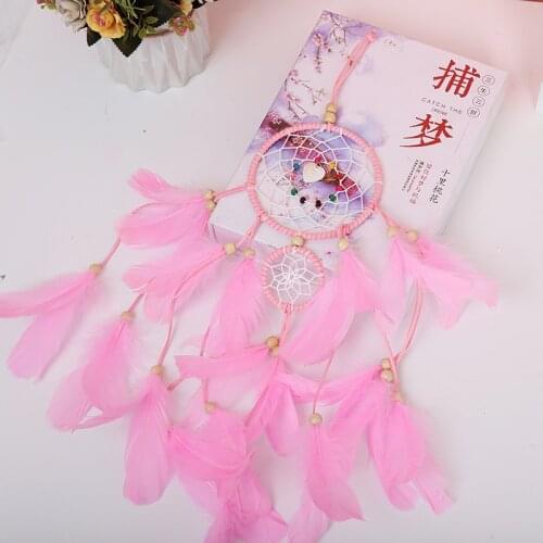Cute Girl Heart Pendant Home Dream Catcher Wind Chimes Hanging Ornament Handmade Feather Craft Adornment Kid Room Decoration