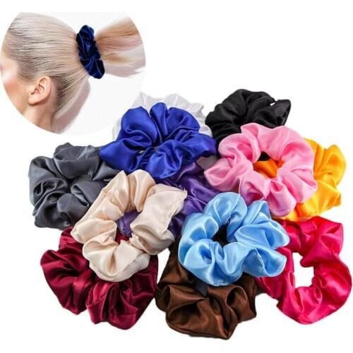 12PCS Women Satin Silk Elastic Hair Scrunchies Multicolor Rubber Hair Bands Ponytail Holder Headband Hair Accessories