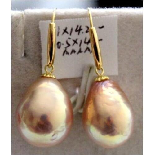 A pair of 16mm natural south sea gold pink pearl earrings