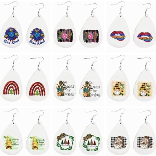 Believe in Yourself Sublimation Butterfly Sunflower Rainbow Earrings Faux Leather Teardrop Earrings Bulk Order Wholesale
