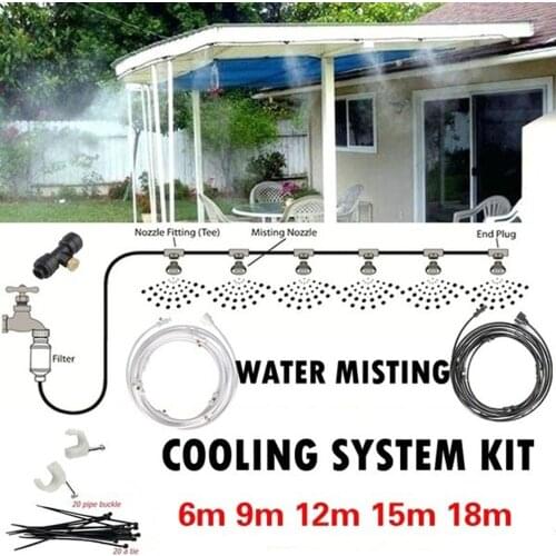 Outdoor Misting Cooling System Kit for Greenhouse Garden Patio Waterring Irrigation Mister Line 6M-18M System Caliber Is 0.4mm