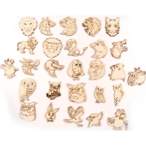 Mix Animals Pattern Garniture Handmade Wooden Crafts Home Decoration Accessories Scrapbooks Children Painting DIY 40-50mm 10pcs