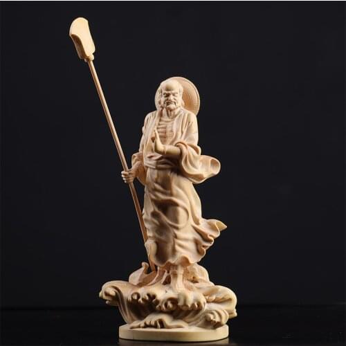Boxwood 15cm Dharma Sculpture Wood Carving Zen Buddha Statue Feng Shui Home Decor