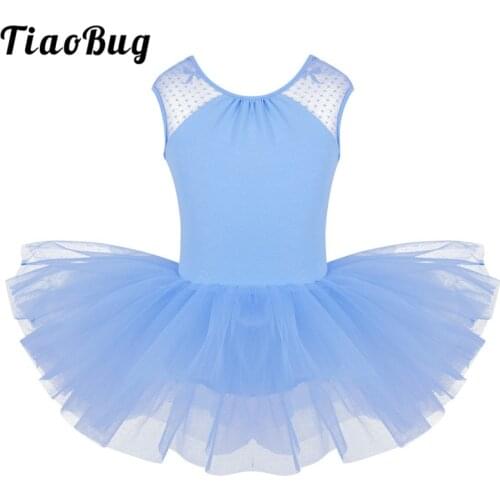 TiaoBug Kids Girls Professional Ballet Tutu Leotard Dress Lace Splice U-shaped Back Gymnastics Leotard Child Stage Dance Costume