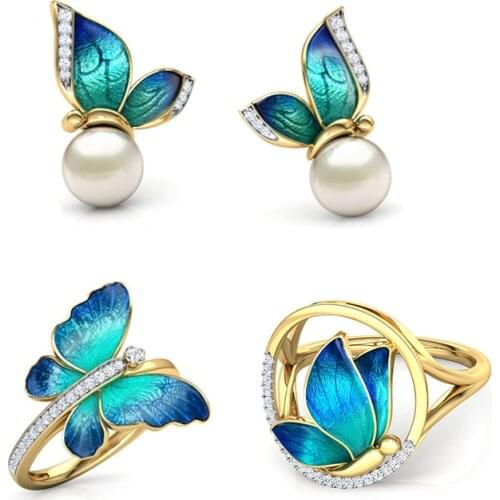 Creative Butterfly Painting Oil Womens Ring For Women European and American Engagement Party Jewelry Hand Accessories