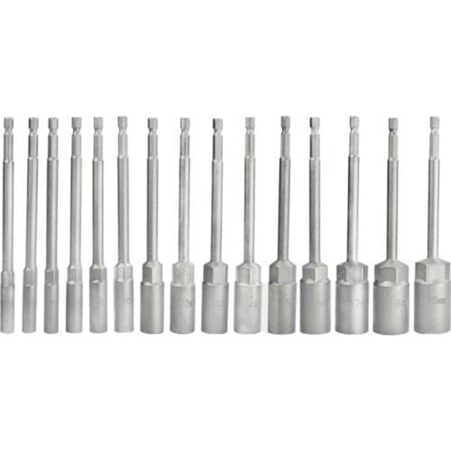 15 Pcs 150Mm Deepen Power Nut Driver Drill Bit Set 5.5-19MM Impact Socket Adapter For Power Tools 6.35MM Hex Shank