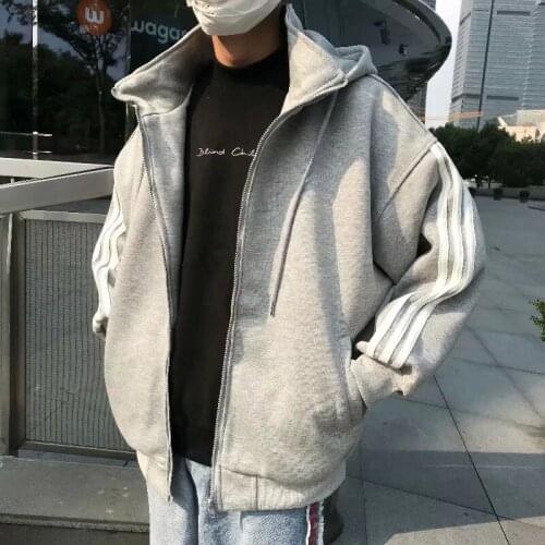 Spring and Autumn New Mens Cardigan Hoodie Solid Color Korean Fashion Casual Young Students Loose Zipper Hooded Sports Jacket