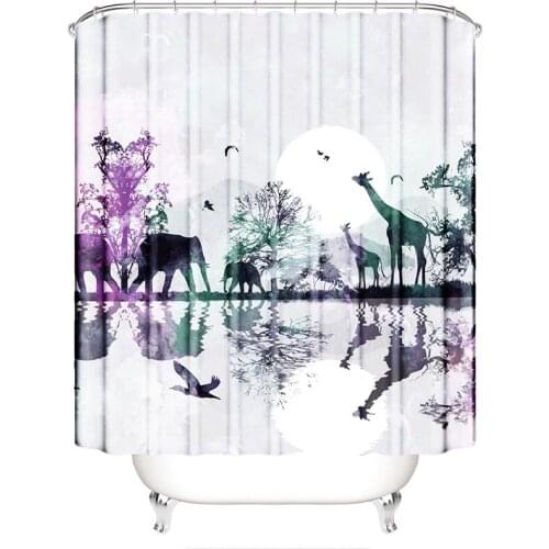Moon elephant shower curtain animal deer bathroom curtain large size curtain for bathroom