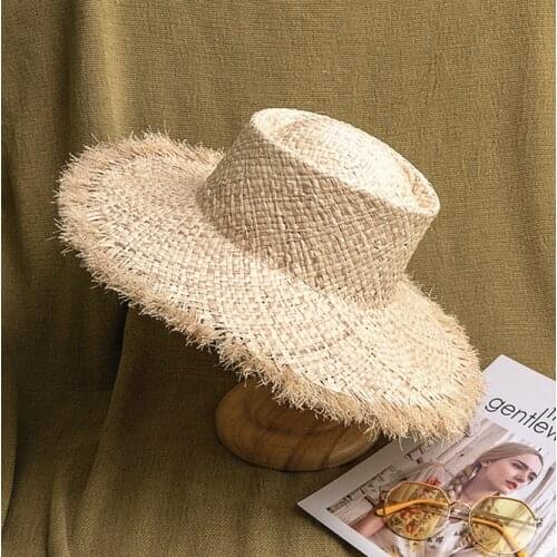 Summer women fringed straw hat Floppy large wide brim raffia panama cap gorros Tassel sun protection hat
