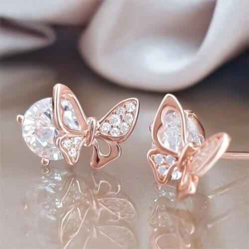Natural Butterfly Earrings For Women Rose Gold Color Trendy Stud Earrings Engagement Wedding Gift