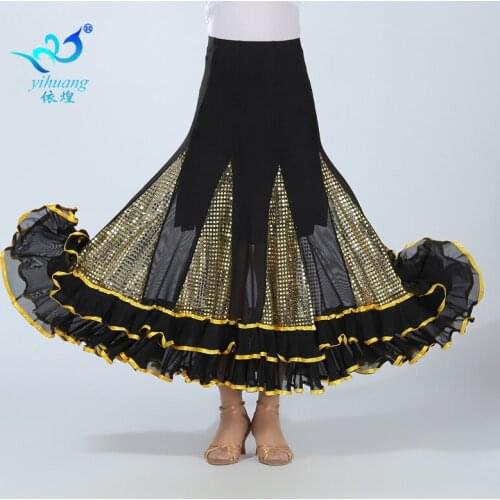 Lady Ballroom Dancing Skirt Girls Square Dance Suit Female Sequins Long Skirts Adult Modern Dance Dresses Waltz Skirt D-0041