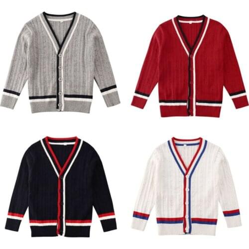 Winter Toddler Kids Baby Boy Girl Student Button Cardigan Long Sleeve Knitted Sweater Cardigan Coat Top Colourblock Outwear