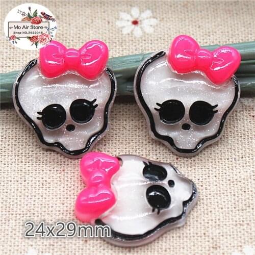 10pcs Resin halloween shiny skull flat back Cabochon Art Supply Decoration Charm hair bow center 24x29mm