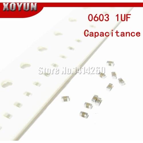 100pcs 0603 1UF X5R Error 10% 16V 0603 105 SMD Thick Film Chip Multilayer Ceramic Capacitor
