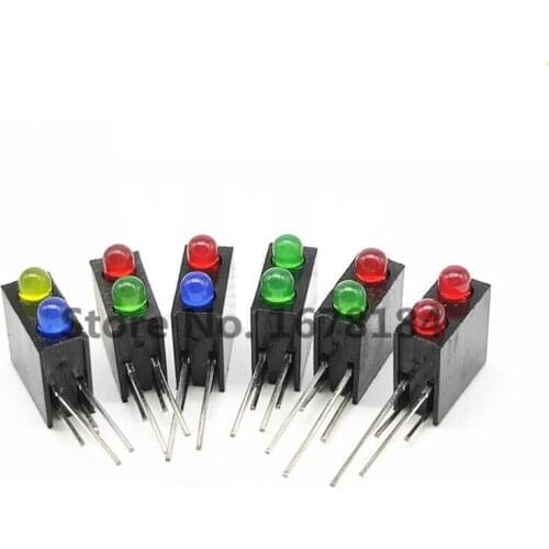 100PCS LED Lamp Holder With Lights, 3MM Red And Green Highlighting (Block 2 Black Square Holes Lamppost) 90 Degree Bend Legs