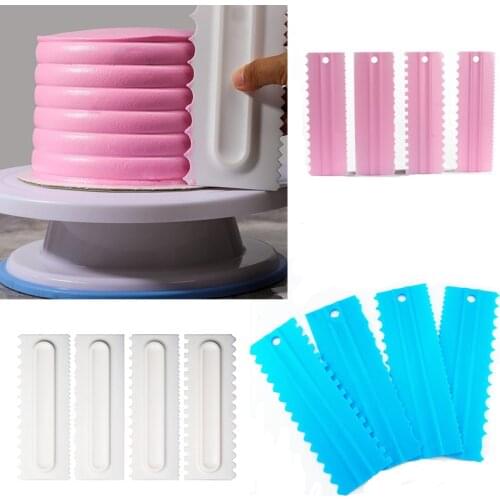 4 Style Cream Scraper Irregular Teeth Edge Spatulas Cake Baking Scraper Fondant Cake Slicer Pastry Cutters Tools DIY Decorating