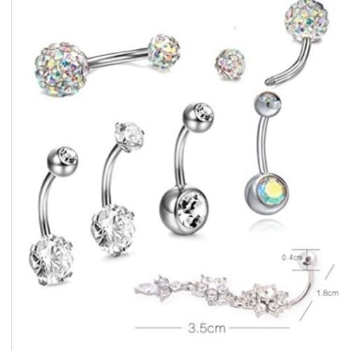 9Pcs/Set Sexy Dangling Navel Belly Button Rings Belly Piercing Crystal