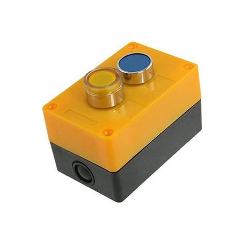 AC 110V Yellow Indicator Light Blue Momentary Push Button Switch Station Box NO