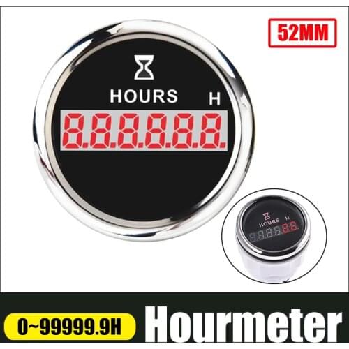 52mm 2'' Auto Hour Meter Engine Stainless Steel Time Gauge Waterproof Digital Hour Meter With Red Backlight For Car Boat Marine