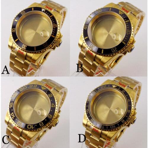 Fit NH35A NH36A ETA2836 MIYOTA DG Yellow Gold Coated 40mm Watch Case Glide Lock Oyster Bracelet Gold Marks Insert Solid Back